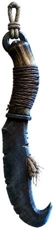 Slackcutter, pisau tali melengkung berujung kait dengan gagang tanduk.